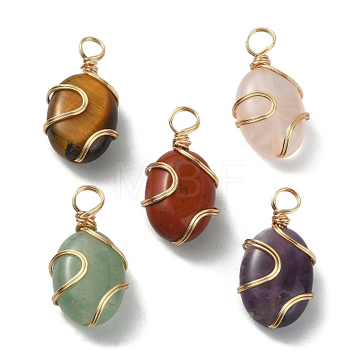 Natural Mixed Gemstone Copper Wire Wrapped Pendants PALLOY-JF02251-1