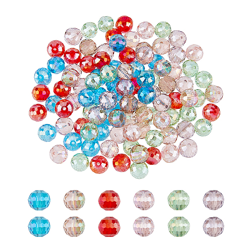 120Pcs 6 Colors Electroplate Transparent Glass Beads Strands GLAA-FH0001-63-1