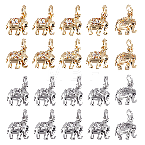20Pcs 2 Colors Brass Micro Pave Clear Cubic Zirconia Charms ZIRC-DC0001-03-1