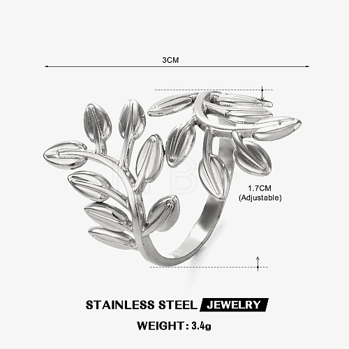 Fashionable stainless steel leaf ring for female personality hip-hop exaggerated leaf ring opening adjustment CE3529-1-1