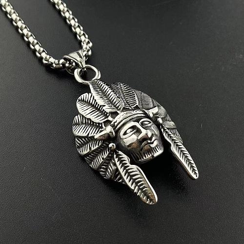 Vintage Stainless Steel South American Indian Pendant Hip Hop Necklaces HC0471-1