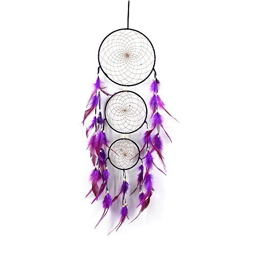 Three-Ring Pointed Woven Net/Web with Feather with Iron Home Crafts Wall Hanging Decoration PW-WG46443-02-1