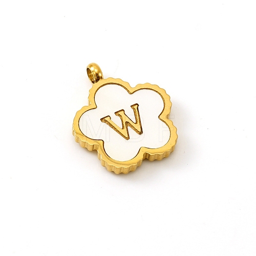 Golden Tone Stainless Steel Pave White Shell Letter Flower Charms PW-WGC5230-23-1