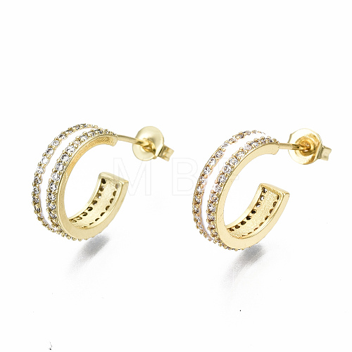 Semicircular Brass Micro Pave Clear Cubic Zirconia Half Hoop Earrings EJEW-T046-21E-NF-1