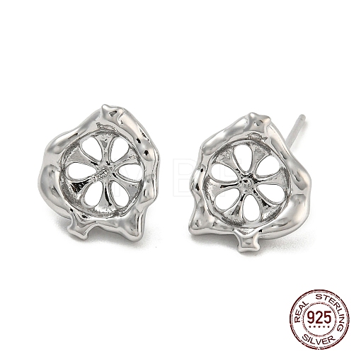 Rhodium Plated Flower 925 Sterling Silver Stud Earring Findings STER-Q192-17P-1