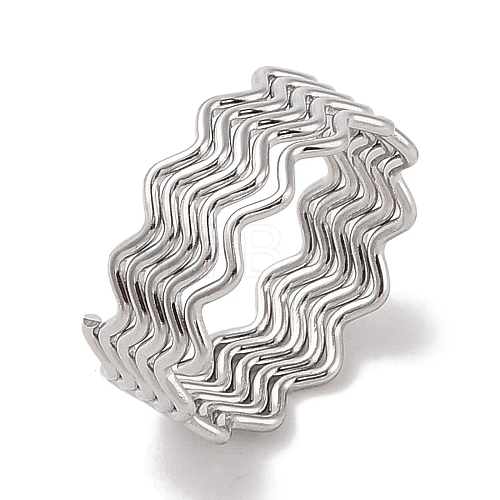 Non-Tarnish 304 Stainless Steel Wave Finger Rings for Women RJEW-G315-07C-P-1