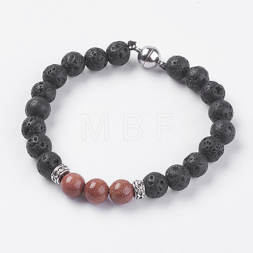 Natural Lava Rock Beads Stretch Bracelets BJEW-I241-12L-1