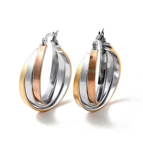 Three Tone Twist Ring 304 Stainless Steel Hoop Earrings for Women EJEW-I272-04-1