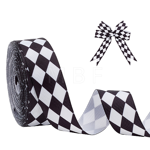 Polyester Rhombus Print Grosgrain Ribbon OCOR-WH0078-141A-1