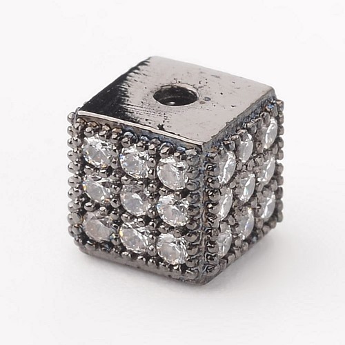 Cube Brass Micro Pave Cubic Zirconia Beads X-ZIRC-K015-07B-1