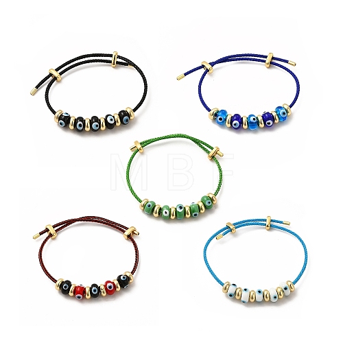 Lampwork Evil Eye & Brass Beaded Bangle BJEW-L679-04G-1