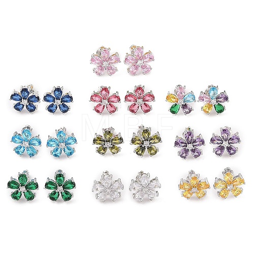 Rack Plating Brass Micro Pave Cubic Zirconia Stud Earrings EJEW-I304-07P-1