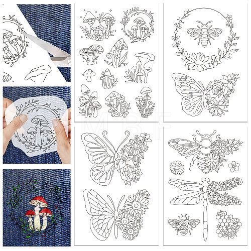 4 Sheets 11.6x8.2 Inch Stick and Stitch Embroidery Patterns DIY-WH0455-014-1