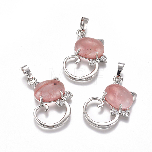 Cherry Quartz Glass Kitten Pendants G-L512-R03-1