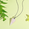 Natural Rose Quartz Faceted Cone Pendant Perfume Bottle Necklaces with 304 Stainless Steel Cable Chain NJEW-WH0002-266B-4