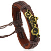 Motorbike Alloy & Cowhide & Jute Cord Braided Bracelets for Men FS-WG31926-02-1