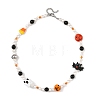 Halloween Handmade Lampwork Bat Ghost Pumpkin and Round Shell Pearl Beaded Necklaces for Women NJEW-TA00277-3
