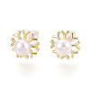 Brass & Natural Pearl Stud Earrings PEAR-N020-WX03-1