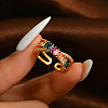 Vintage European Style Brass Colorful Cubic Zirconia Open Cuff Ring IB9993-1-1