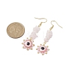 Evil Eye Natural Rose Quartz Chip & Seed Beads Dangle Earrings EJEW-MZ00166-01-3