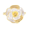 Flower Brass Micro Pave Cubic Zirconia & Enamel Cuff Ring Settings KK-CBAC351-06G-05-1