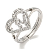 Heart with Letter Rack Plating Brass Micro Pave Clear Cubic Zirconia Adjustable Rings for Women RJEW-I105-01P-R-1