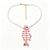 Summer Beach Alloy Enamel Fishbone Pendant Twisted Polyester Cord Pendant Necklaces for Women WG1415D-03-1
