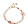 Natural Strawberry Quartz & Agate & Natural Pearl Beaded Bracelets BJEW-C068-08G-2