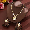 Heart Brass Crystal Rhinestone Pendant Necklaces & Stud Dangle Earrings Sets for Women WGA2345-02-1