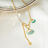 Summer Beach 304 Stainless Steel Enamel Shell Shape Pendant Necklaces with White Plastic Pearl for Women WGC94A0-01-3