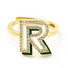 Mixed Color Enamel Initial Letter Adjustable Ring with Clear Cubic Zirconia RJEW-P045-01G-R-2