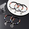 Natural Mixed Gemstone Round Beaded Stretch Bracelets with Alloy Charms BJEW-JB09403-5