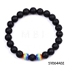 Natural Lava Rock & Glass Round Beaded Stretch Bracelet PW-WG30175-02-1