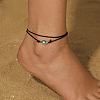 Bohemian Alloy Rhinestone Oval Link Black Waxed Cord 2-Strand Anklets FS-WGE4A67-01-2