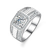 Rhodium Plated 925 Sterling Silver Micro Pave Moissanite Finger Rings WGBE16F-28-4