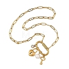 304 Stainless Steel Key & Lock Pendant Paperclip Chain Necklaces with Natural Freshwater Pearl and Screw Clasps NJEW-JN06493-3