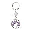Natural Amethyst & Howlite  Chips Flat Round with Tree of Life Kcychain KEYC-JKC00563-04-1