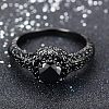 Flat Round Brass Jet Rhinestone Finger Rings FS-WG232E0-02-2