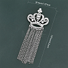 4Pcs Crystal Rhinestone Crown with Chain Tassel Lapel Pin JEWB-CA0001-32P-2