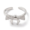 Bowknot Brass Micro Pave Clear Cubic Zirconia Open Cuff Rings for Women RJEW-C098-05P-2