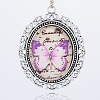 Antique Silver Plated Alloy Glass Oval Big Pendants GLAA-N0009-02-3