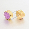 Flat Round Natural Druzy Agate Stud Earrings EJEW-L168-03B-2