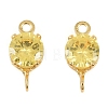 Brass Pave Cubic Zirconia Flat Round Connector Charms KK-P347-01G-3