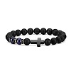 Cross Natural Obsidian & Dyed Tiger Eye Stretch Bracelet HU1552-7-1