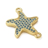 Brass Micro Pave Deep Sky Blue Cubic Zirconia Connector Charms KK-C086-14G-02-2