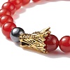 2Pcs 2 Style Natural Red Agate Carnelian(Dyed & Heated) & Synthetic Hematite Stretch Bracelets Set with Alloy Dragon BJEW-JB08655-6