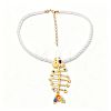 Summer Beach Alloy Enamel Fishbone Pendant Twisted Polyester Cord Pendant Necklaces for Women WG1415D-01-1
