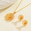 Vintage Brass Flower Stud Earrings & Pendant Necklaces Sets for Women LO1631-4