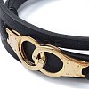 PVD Vacuum Plating Men's Black PU Leather Cord Multi-Strand Bracelets BJEW-K243-40G-2