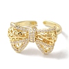 Bowknot Brass Micro Pave Clear Cubic Zirconia Open Cuff Rings for Women RJEW-C098-24G-2